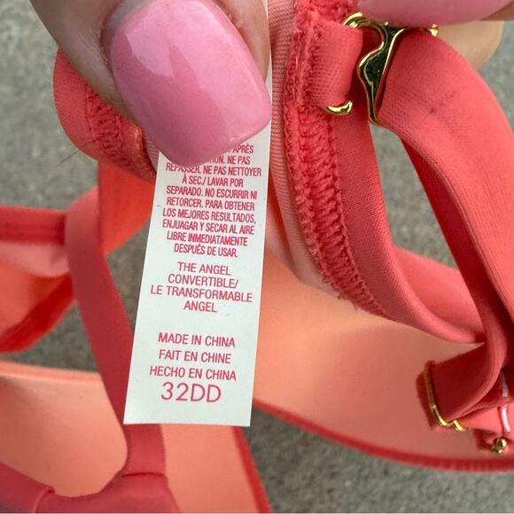 Victoria’s Secret 32DD Angel Convertible Bikini Swim Bra Top Coral Pink Push Up - Picture 4 of 6